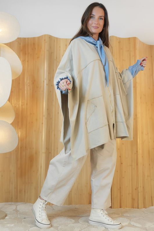 Oversized Sweatshirt Zip Cape Stone /7=